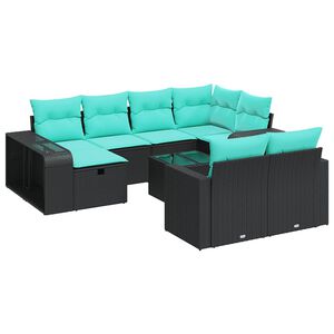 vidaXL 11-delige Loungeset met kussens poly rattan zwart