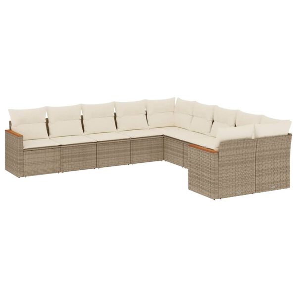 vidaXL 10-delige Loungeset met kussens poly rattan beige