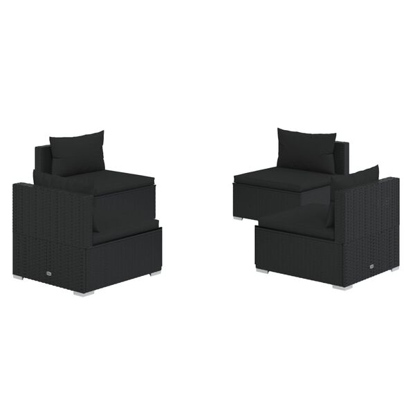 vidaXL 4-delige Loungeset met kussens poly rattan zwart