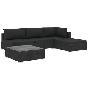 vidaXL 5-delige Loungeset met kussens poly rattan zwart