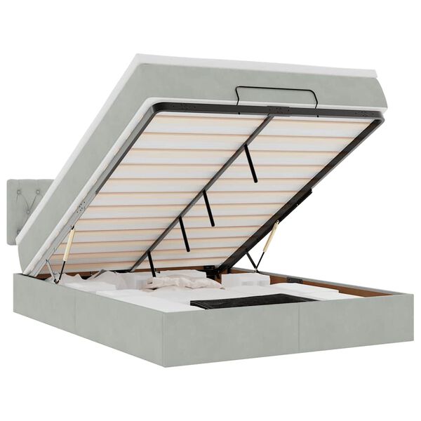 vidaXL Ottoman bed met matras en LED's 140x200cm fluweel lichtgrijs