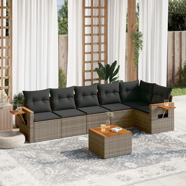 vidaXL 7-delige Loungeset met kussens poly rattan grijs