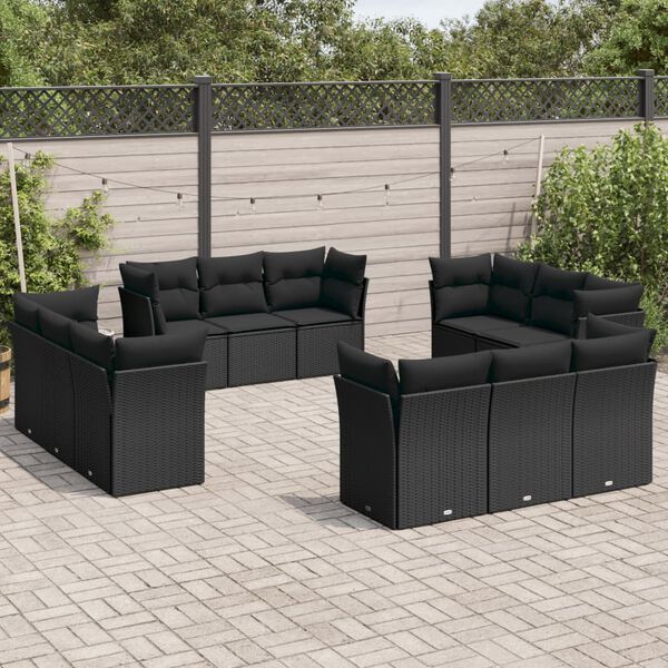 vidaXL 12-delige Loungeset met kussens poly rattan zwart