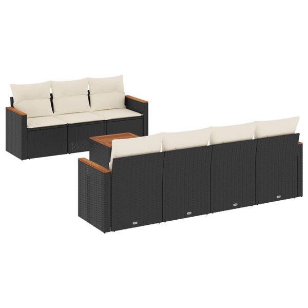 vidaXL 8-delige Loungeset met kussens poly rattan zwart
