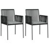 vidaXL Tuinstoelen 2 st met kussens 54x60,5x83,5 cm poly rattan zwart