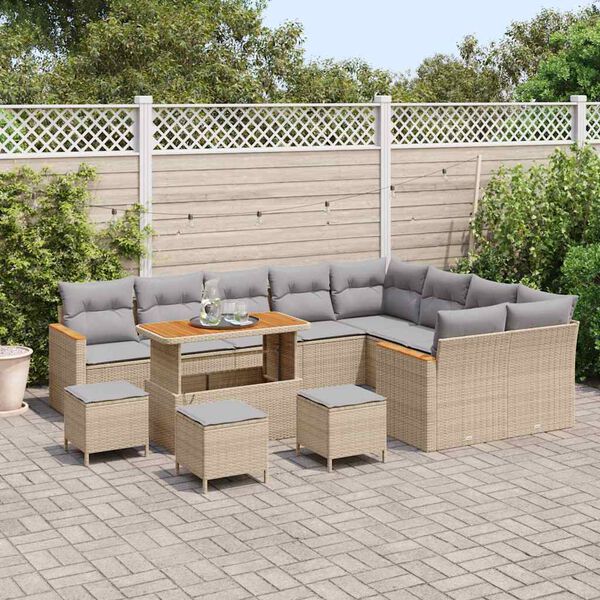 vidaXL Tuinbankenset 13 pcs Beige poly rattan