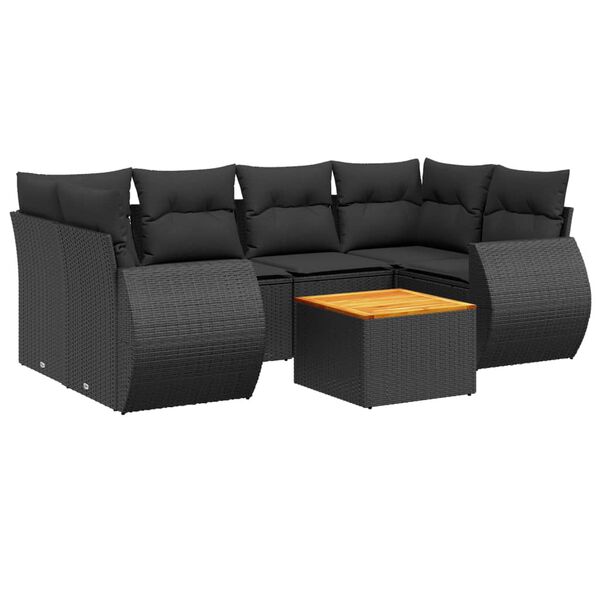 vidaXL 7-delige Loungeset met kussens poly rattan zwart