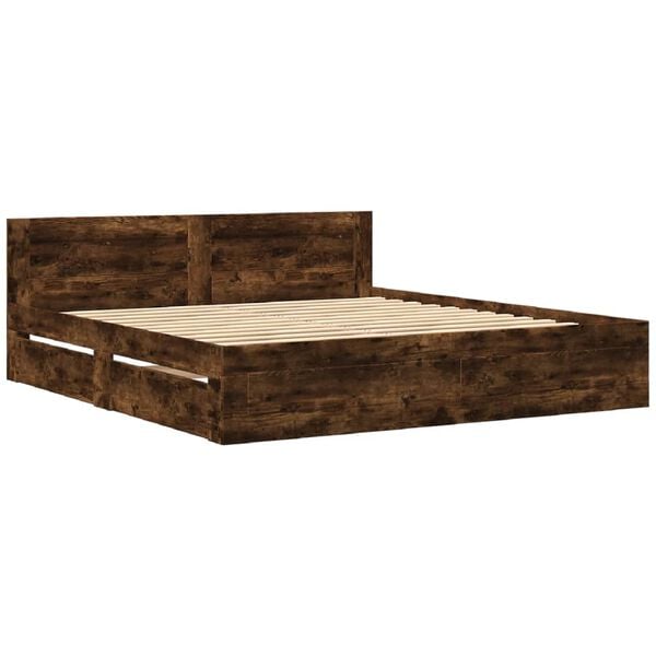 vidaXL Bedframe met hoofdeinde bewerkt hout gerookt eiken 180x200 cm