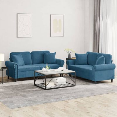 vidaXL 2-delige Loungeset met kussens fluweel blauw