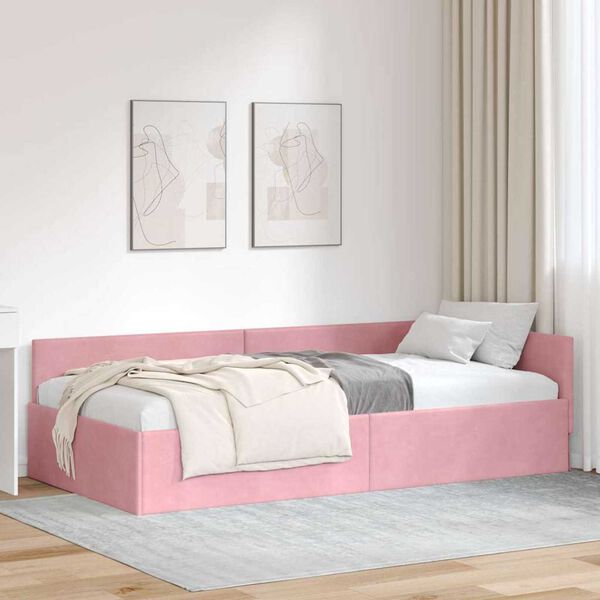 vidaXL Hoekbedframe met hoofdeinde Roze 90 cm x 200 cm Fluweel