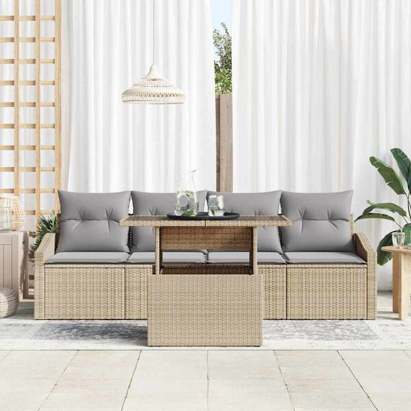 vidaXL Tuin Sofa Set met kussen 5 pcs beige en lichtgrijs poly rattan