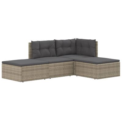 vidaXL 4-delige Loungeset met kussens poly rattan grijs