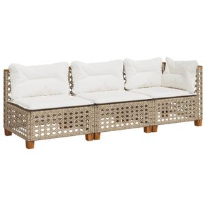 vidaXL Tuinbank 3-zits met kussens poly rattan beige
