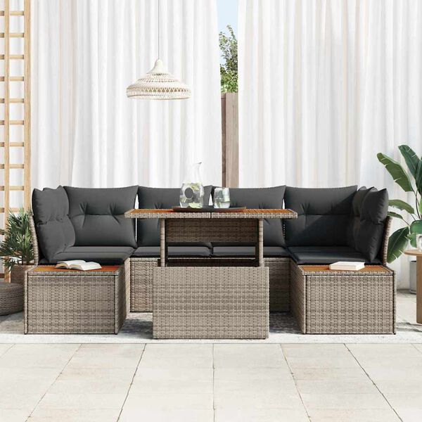 vidaXL Tuin Sofa Set met opslag 7 pcs Grijs Poly riet