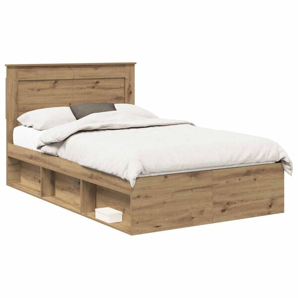 vidaXL Bedframe Ambachtelijk eiken 135 x 190 cm Massief grenenhout