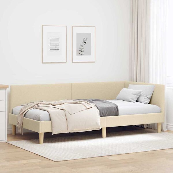 vidaXL Hoekbedframe Cr&egrave;me 90 cm x 200 cm Stof en multiplex