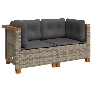 vidaXL Tuinhoekbanken 2 st met kussens poly rattan grijs