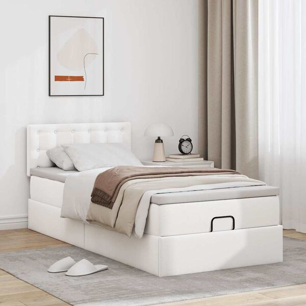 vidaXL Ottomaanse bed met matras 100x200cm kunstleer wit