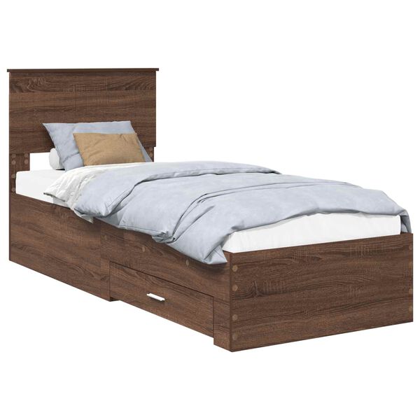 vidaXL Bedframe Bruin Eiken en Zilver 75 x 190 cm Bewerkt hout