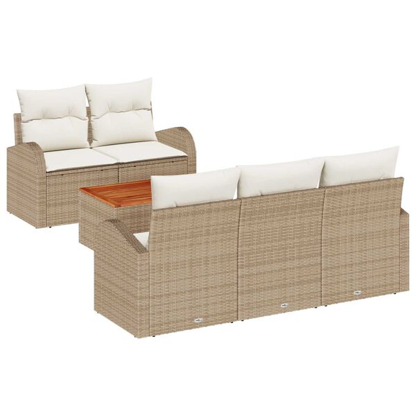 vidaXL Tuinbankenset met kussen 6 pcs Beige poly rattan