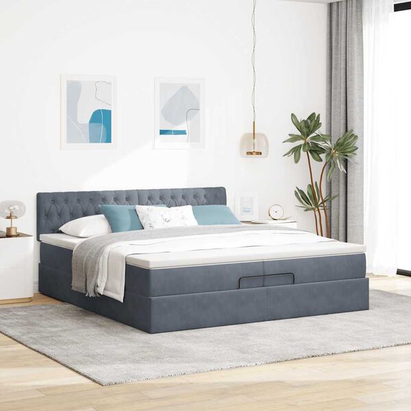 vidaXL Ottoman bed met matras 200x200 cm fluweel donkergrijs