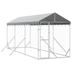 vidaXL Hondenkennel met dak 2x6x2,5 m gegalvaniseerd staal zilver