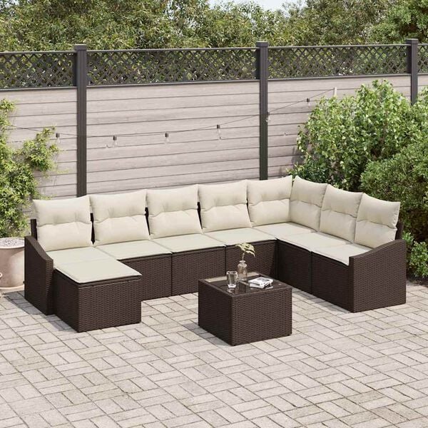 vidaXL Tuin Sofa Set met kussen 8 pcs Bruin en Cr&egrave;me poly rattan