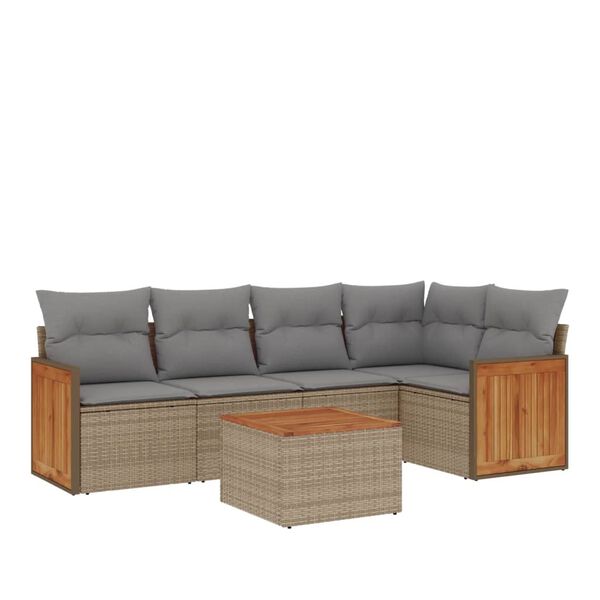 vidaXL 6-delige Loungeset met kussens poly rattan beige