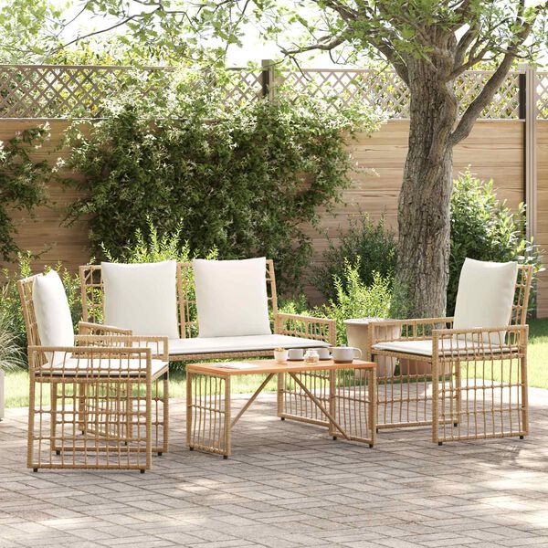 vidaXL Buitenmeubelset 4 pcs Natuurlijk en Cr&egrave;me Wit