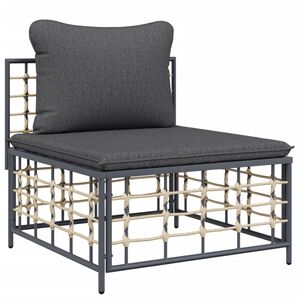 vidaXL Tuinmiddenbank met donkergrijze kussens poly rattan