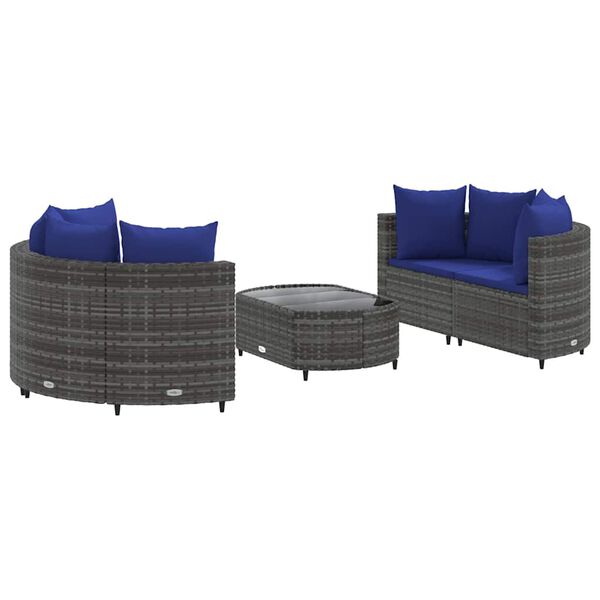 vidaXL 5-delige Loungeset met kussens poly rattan grijs