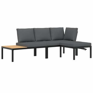 vidaXL 3-delige Loungeset met kussens aluminium zwart