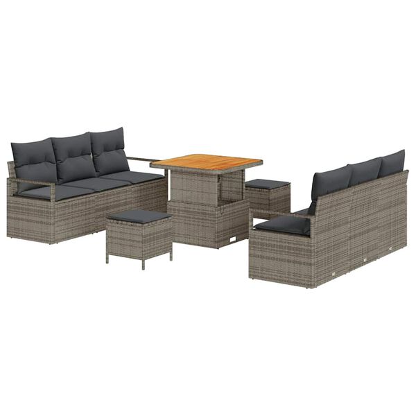 vidaXL Tuin Sofa Set met opslag 9 pcs Grijs Poly riet