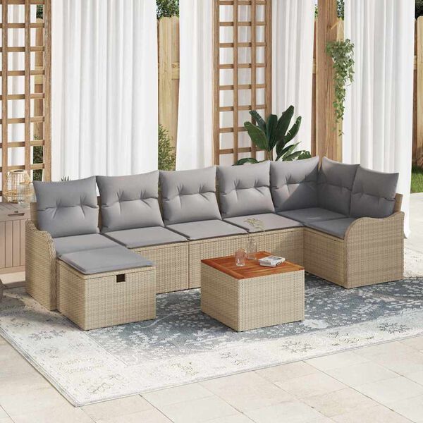 vidaXL Tuin Sofa Set met kussen met opslag 8 pcs Beige Poly riet