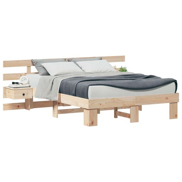 vidaXL Bedframe met hoofdeinde Bruin 140 x 190 cm Massief grenenhout