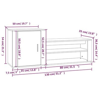 vidaXL Schoenenkast 130x35x54 cm bewerkt hout hoogglans wit