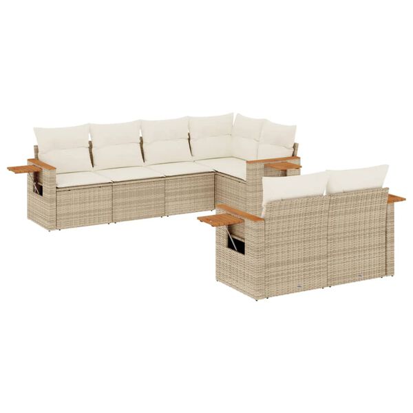 vidaXL 7-delige Loungeset met kussens poly rattan beige