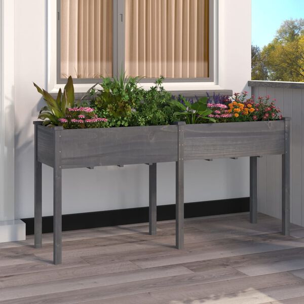 vidaXL Plantenbak met voering 161x45x76 cm massief vurenhout grijs