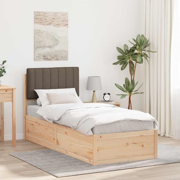 vidaXL Bedframe met Gevoerd Hoofdgedeelte Taupe 75 x 190 cm
