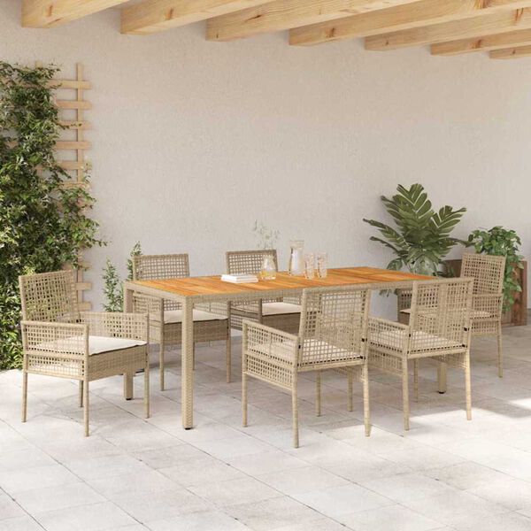 vidaXL Tuin eettafelset 7 pcs Beige poly rattan