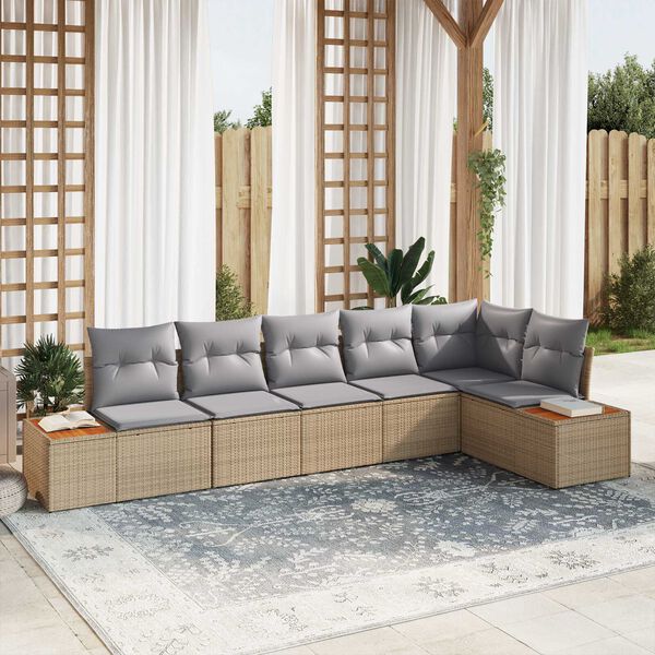 vidaXL Tuin Sofa Set met kussen 6 pcs beige en lichtgrijs Poly riet