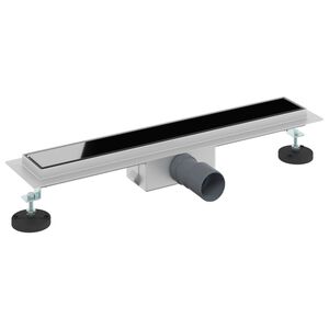 vidaXL Doucheafvoer met Glazen Deksel Zwart 50 cm Roestvrij staal 304