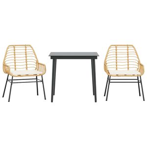 vidaXL 3-delige Tuinset met kussens poly rattan glas bruin