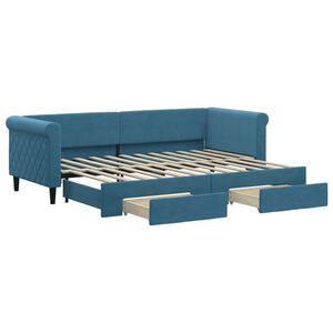 vidaXL Slaapbank met onderschuifbed en lades 80x200 cm fluweel blauw