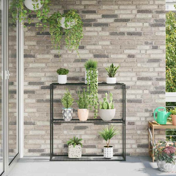 vidaXL 3-laags plantenstandaard Zwart 100 x 32 x 102 cm Staal