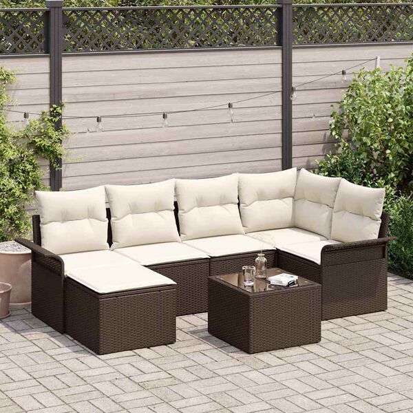 vidaXL Tuin Sofa Set met kussen 7 pcs Bruin Poly riet