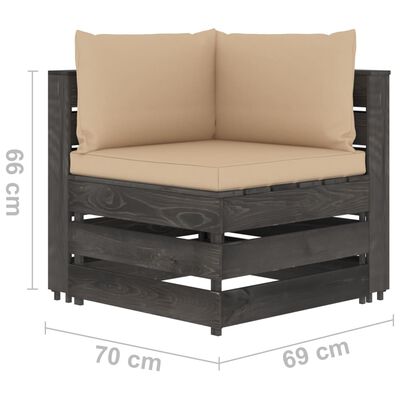 vidaXL 5-delige Loungeset met kussens grijs geïmpregneerd hout