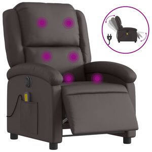 vidaXL Massagestoel elektrisch verstelbaar echt leer donkerbruin