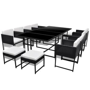 vidaXL 13-delige Tuinset met kussens poly rattan zwart