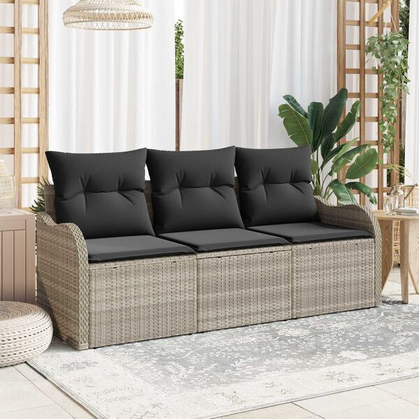 vidaXL Tuin Sofa Set met kussen met opslag 3 pcs Lichtgrijs Poly riet